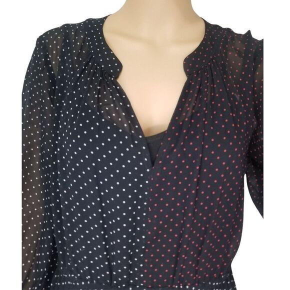 Silk Crepe Black Dots Akris Punto Slightly Sheer Midi Dress 3/4 Sleeve SZ 8 - Picture 4 of 10